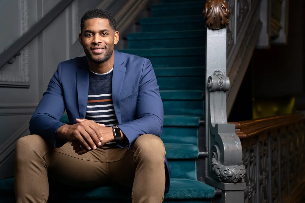 Marques Colston on a wide staircase